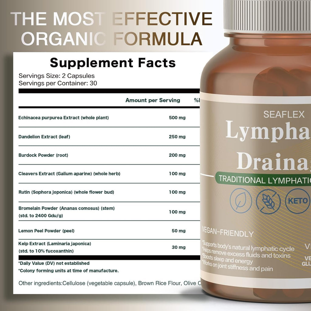 Lymphatic Drainage Capsules Natural Herbal Supplement for Fluid Balance & Immune Health, with Echinacea, Dandelion, and Burdock 60 Capsules - Maple Wellness Supplements