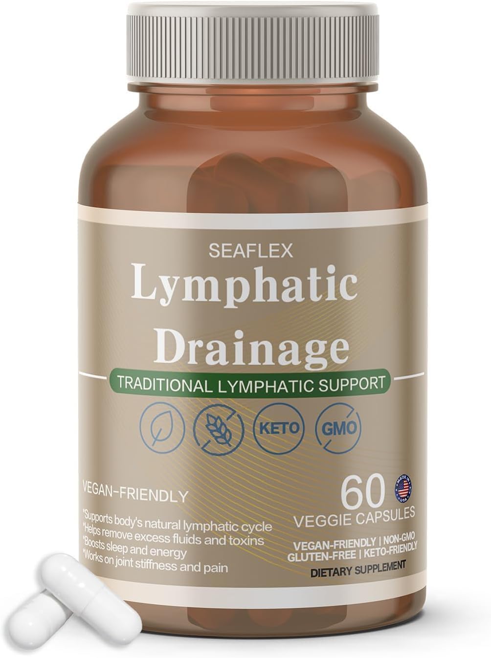 Lymphatic Drainage Capsules Natural Herbal Supplement for Fluid Balance & Immune Health, with Echinacea, Dandelion, and Burdock 60 Capsules - Maple Wellness Supplements