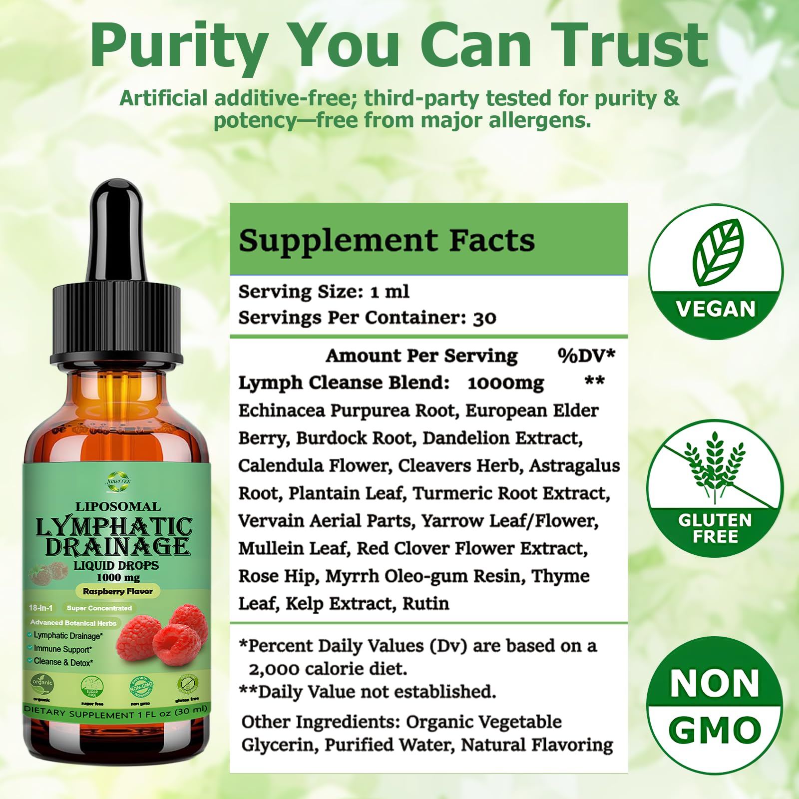 Lymphatic Drainage Drops, 18-in-1 Herbal Lymph System Support w. Echinacea Elderberry Dandelion Burdock Root Cleavers for Lymphatic Cleanse Detox Immune Support, Liposoaml for Max Absorption - Maple Wellness Supplements