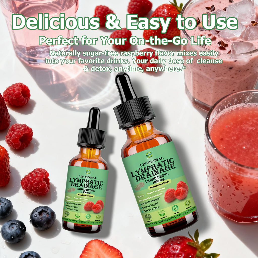 Lymphatic Drainage Drops, 18-in-1 Herbal Lymph System Support w. Echinacea Elderberry Dandelion Burdock Root Cleavers for Lymphatic Cleanse Detox Immune Support, Liposoaml for Max Absorption - Maple Wellness Supplements