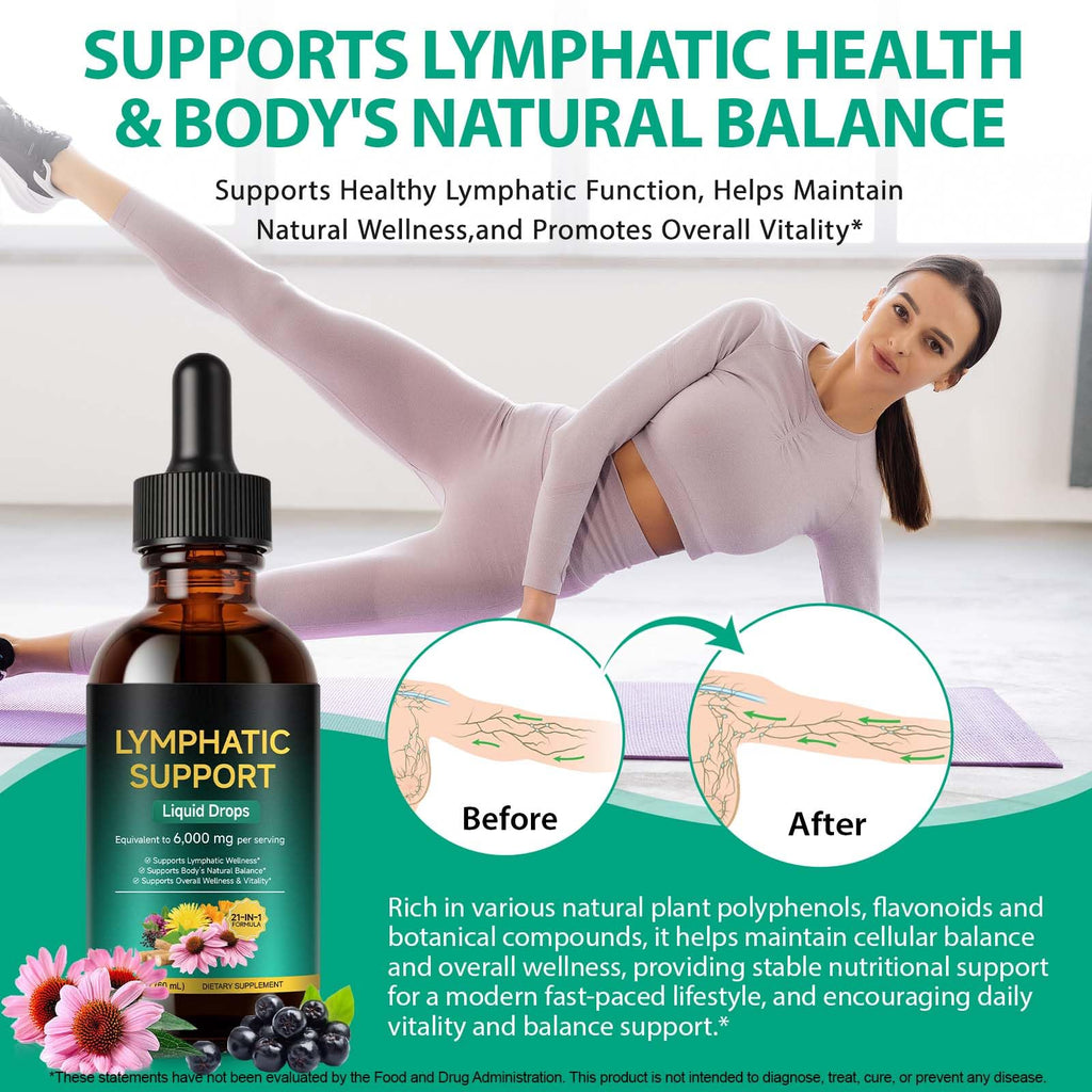 Lymphatic Drainage Drops 21-in-1 | 6000mg Herbal Blend | Lymph System Support Supplement | with Echinacea, Dandelion, Burdock, Calendula, Turmeric & More | for Women & Men | 60ml - Maple Wellness Supplements