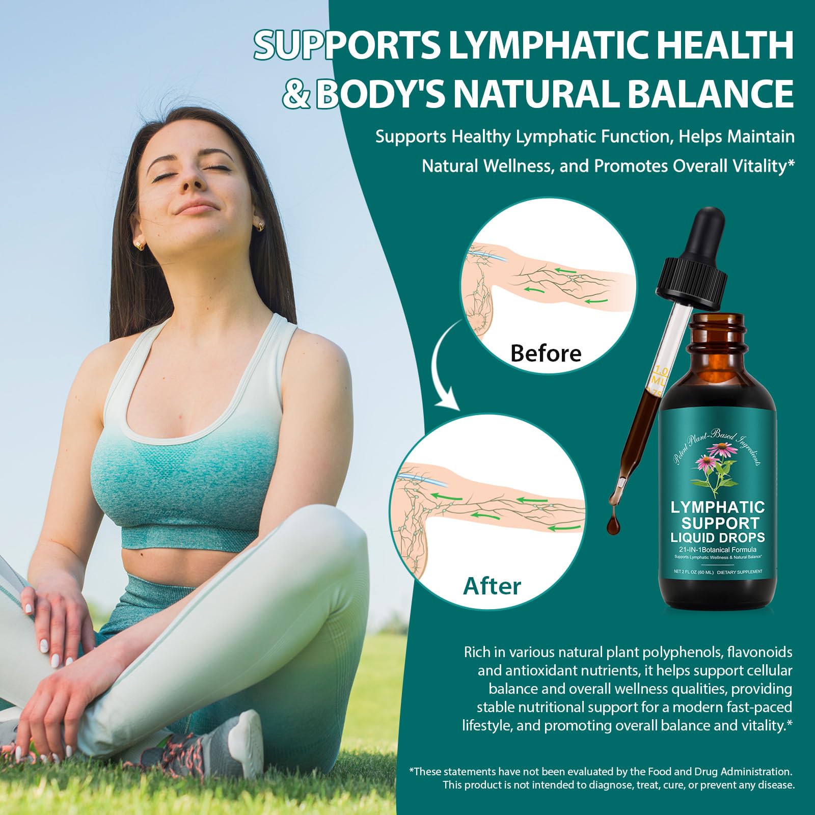 Lymphatic Drainage Drops | 21-in-1 Lymph System Support Supplement | Lymph Cleanse with Turmeric, Echinacea, Elderberry & Dandelion | for Women & Men, 2 fl oz - Maple Wellness Supplements