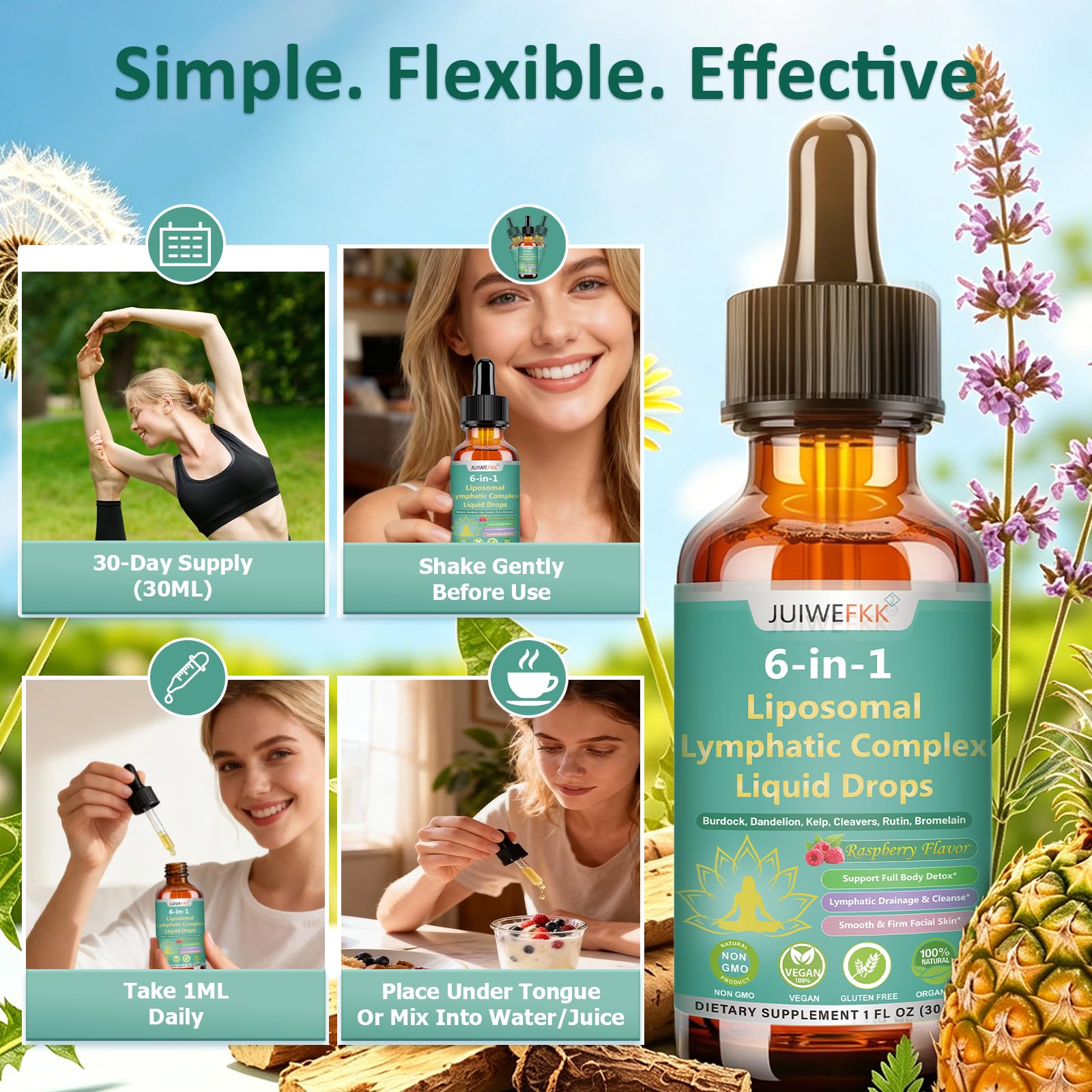 Lymphatic Drainage Drops, 6-IN-1 Lymphatic Complex w. Burdock Dandelion Kelp Cleavers, New Maximum Potency Lymph System Support for Bloat Balance Cortisol Immune Full Body Detox & Skin Vitality - TrustMedUSA