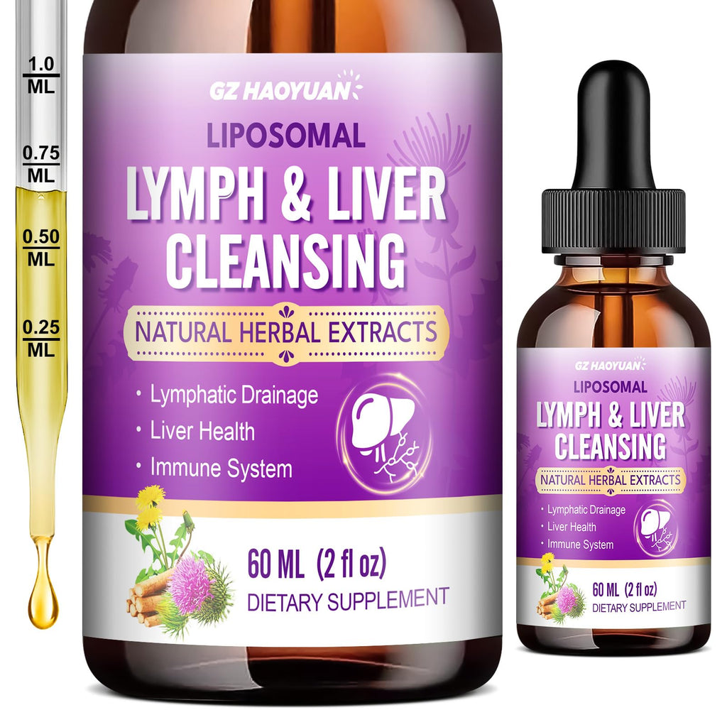 Lymphatic Drainage - Liver Cleanse Detox & Repair Drops, Liposomal Milk Thistle, Echinacea, Artichoke, Dandelion, Turmeric, ''Lymph-Liver'' Cleanse Detox Supplement, Immune & Health, Vegan, 2 Fl.Oz - Maple Wellness Supplements