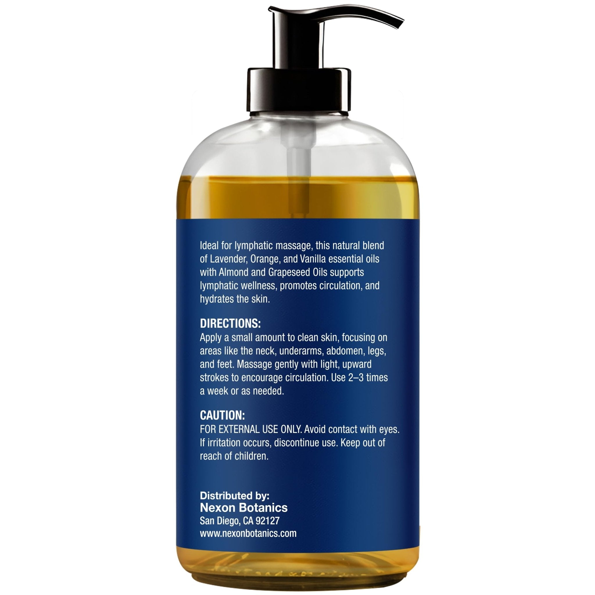 Lymphatic Drainage Massage Oil for Massage Therapy 8 fl oz - Refreshing and Relaxing - Natural Oils with Arnica, Vanilla and Lavender Oil - for Men and Women - Nexon Botanics - Maple Wellness Supplements