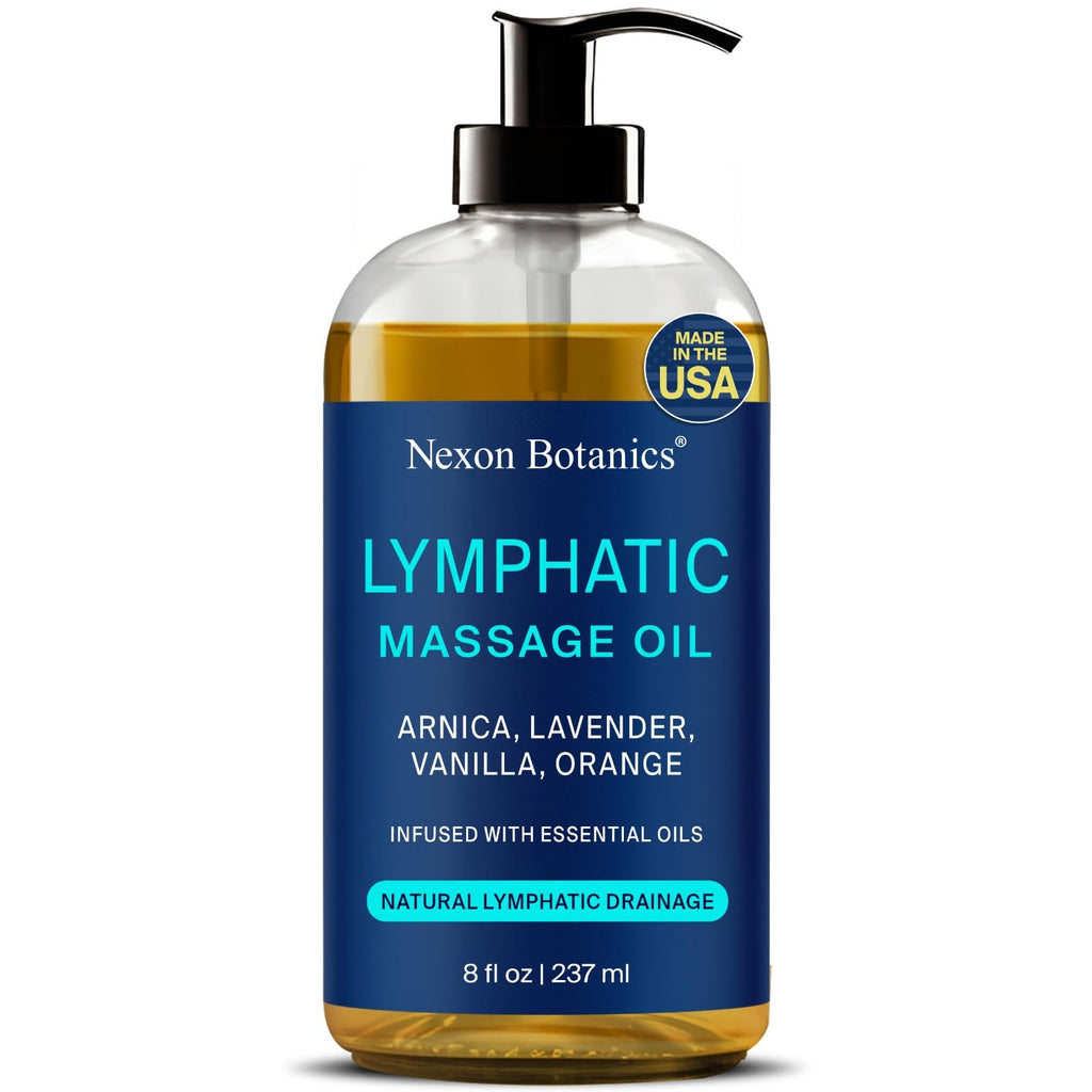 Lymphatic Drainage Massage Oil for Massage Therapy 8 fl oz - Refreshing and Relaxing - Natural Oils with Arnica, Vanilla and Lavender Oil - for Men and Women - Nexon Botanics - Maple Wellness Supplements