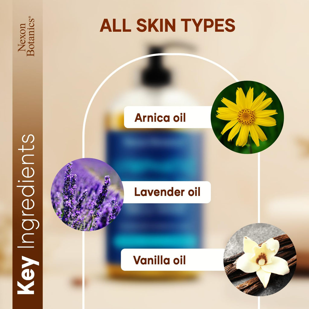 Lymphatic Drainage Massage Oil for Massage Therapy 8 fl oz - Refreshing and Relaxing - Natural Oils with Arnica, Vanilla and Lavender Oil - for Men and Women - Nexon Botanics - Maple Wellness Supplements