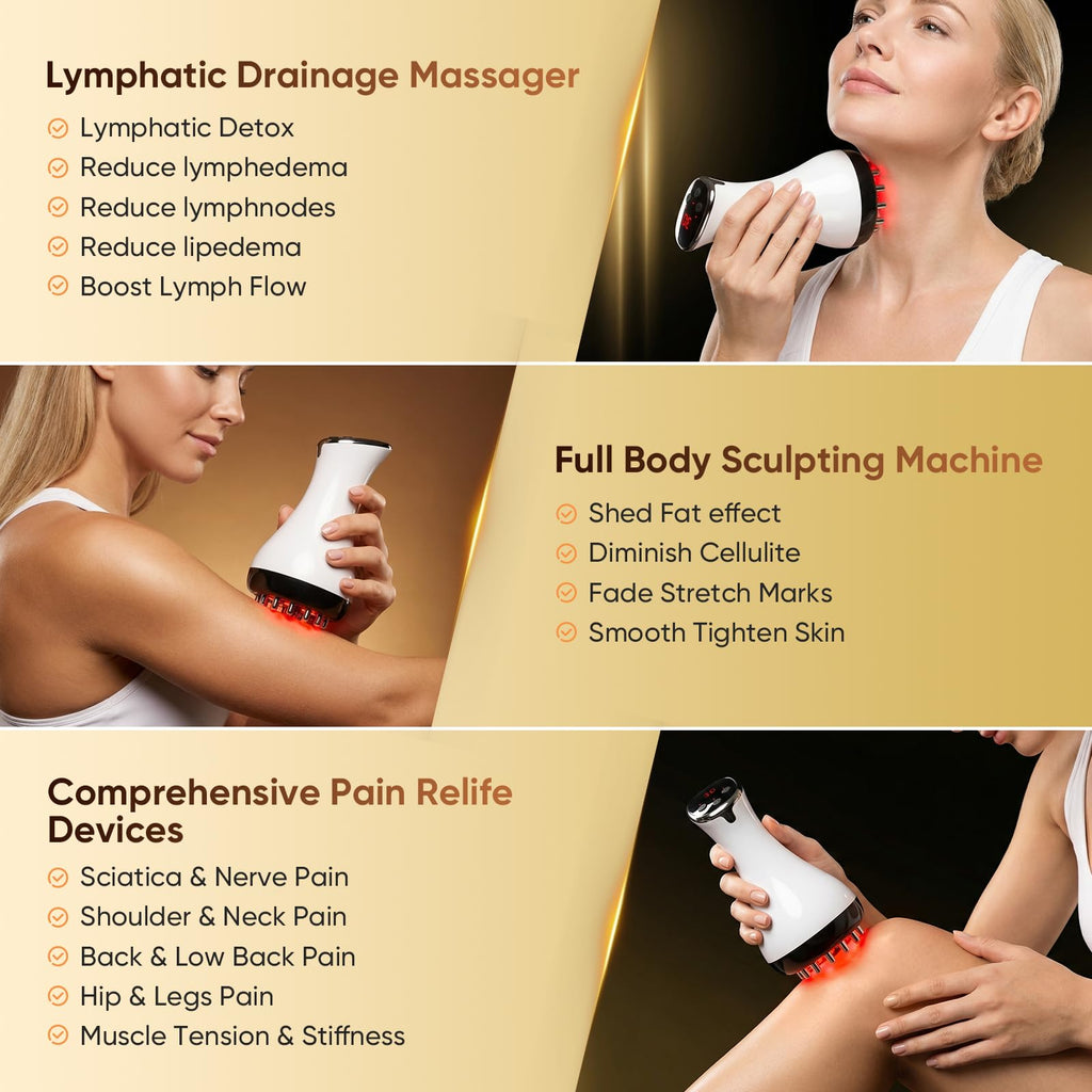 Lymphatic Drainage Massager, Anti Cellulite Massage Tool & Body Sculpting Machine with 30-Level Microcurrent, Light, Heat & Vibration for Legs, Arms & Belly, Helps Reduce Stretch Marks & Cellulite - Maple Wellness Supplements