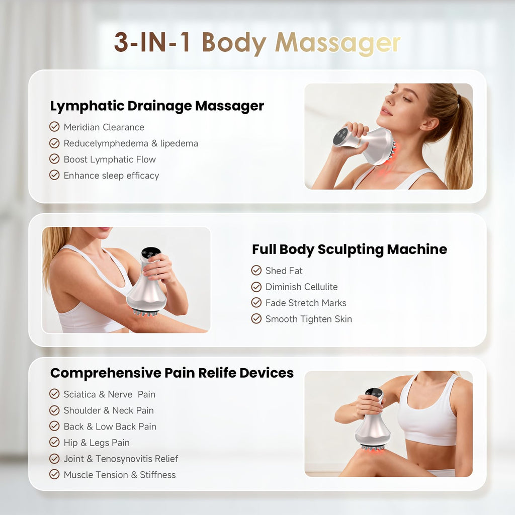 Lymphatic Drainage Massager, Anti Cellulite Massage Tool For Belly & Thigh Stretch Marks & Cellulite Reduction, Handheld Massage tools for Sciatica Nerve, shoulder, Hip, Muscle, Low Back Pain Relief - Maple Wellness Supplements