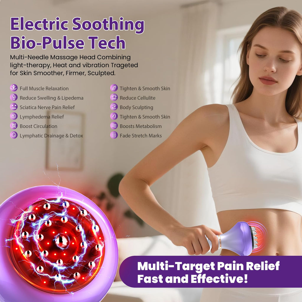 Lymphatic Drainage Massager, Anti Cellulite Massage Tool For Thigh & Belly Stretch Marks & Cellulite Reduction, Handheld Massage tools for Sciatica Nerve, Legs, Arms, Hip, Muscle, Low Back Pain Relief - Maple Wellness Supplements