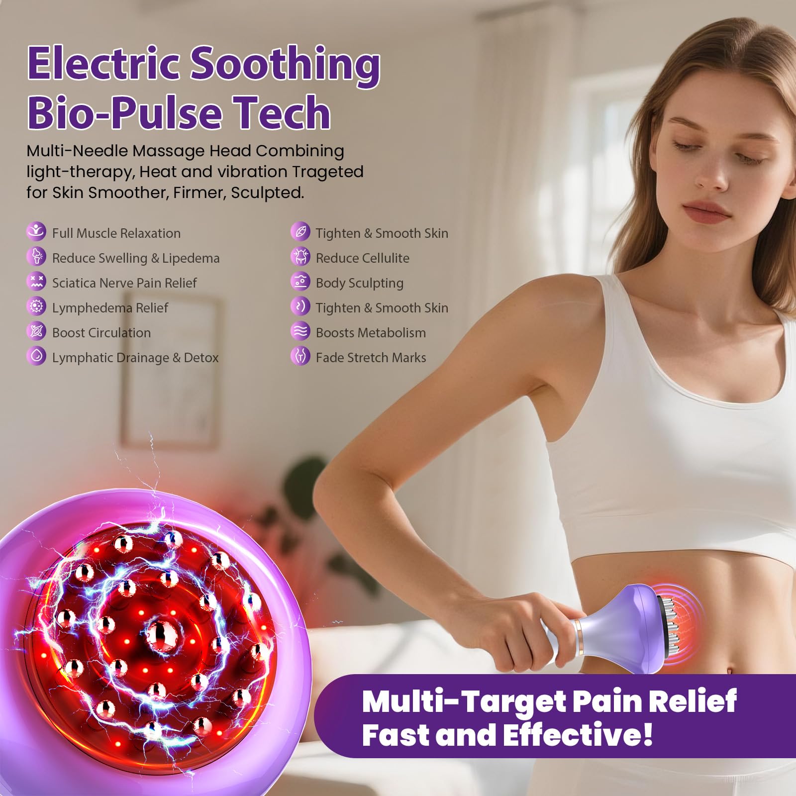 Lymphatic Drainage Massager, Anti Cellulite Massage Tool For Thigh & Belly Stretch Marks & Cellulite Reduction, Handheld Massage tools for Sciatica Nerve, Legs, Arms, Hip, Muscle, Low Back Pain Relief - Maple Wellness Supplements