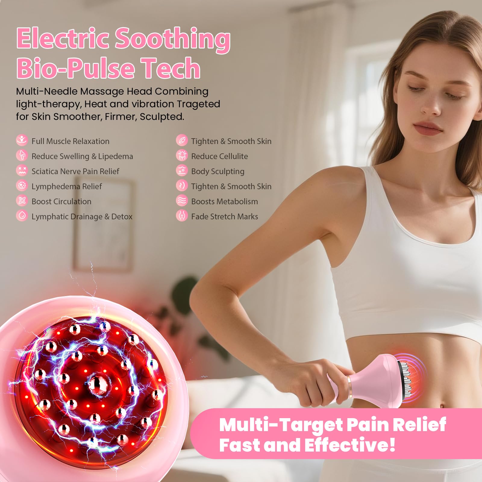 Lymphatic Drainage Massager, Anti Cellulite Massage Tool For Thigh & Belly Stretch Marks & Cellulite Reduction, Handheld Massage tools for Sciatica Nerve, Legs, Arms, Hip, Muscle, Low Back Pain Relief - Maple Wellness Supplements