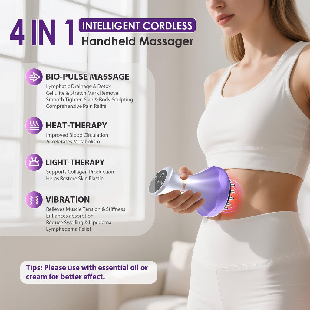 Lymphatic Drainage Massager, Anti Cellulite Massage Tool For Thigh & Belly Stretch Marks & Cellulite Reduction, Handheld Massage tools for Sciatica Nerve, Legs, Arms, Hip, Muscle, Low Back Pain Relief - Maple Wellness Supplements