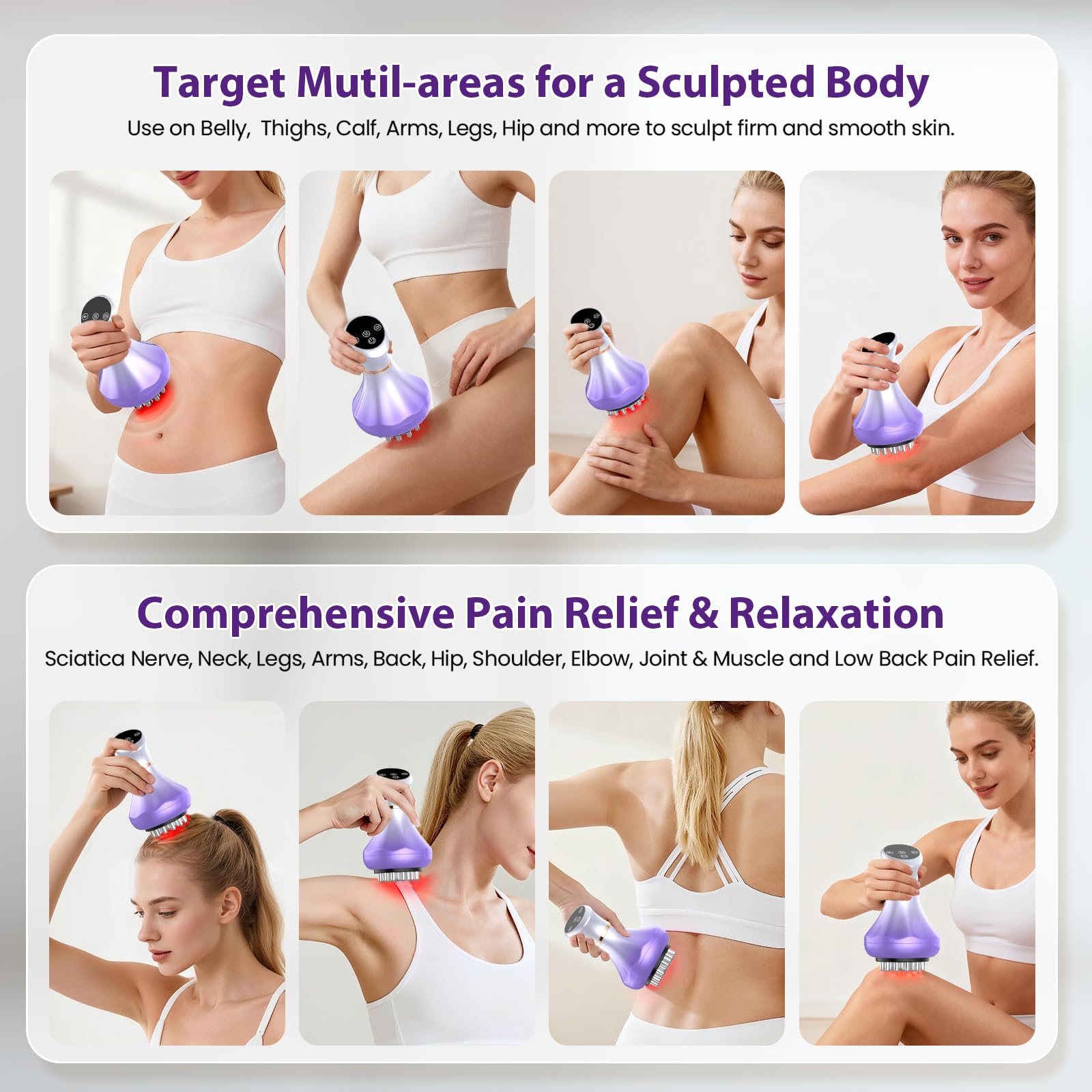 Lymphatic Drainage Massager, Anti Cellulite Massage Tool For Thigh & Belly Stretch Marks & Cellulite Reduction, Handheld Massage tools for Sciatica Nerve, Legs, Arms, Hip, Muscle, Low Back Pain Relief - Maple Wellness Supplements
