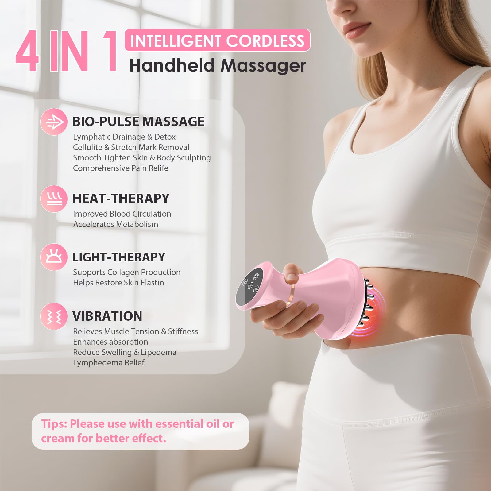 Lymphatic Drainage Massager, Anti Cellulite Massage Tool For Thigh & Belly Stretch Marks & Cellulite Reduction, Handheld Massage tools for Sciatica Nerve, Legs, Arms, Hip, Muscle, Low Back Pain Relief - Maple Wellness Supplements