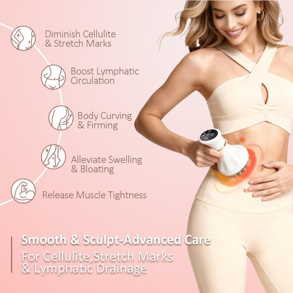 Lymphatic Drainage Massager & Anti Cellulite Massage Tool Helps Reduce Stretch Marks & Cellulite, Body Sculpting Machine For Legs, Arms & Belly with Microcurrent, Light, Heat & Vibration，With Body Oil - Maple Wellness Supplements