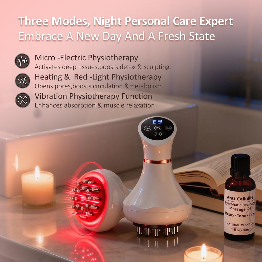 Lymphatic Drainage Massager & Anti Cellulite Massage Tool Helps Reduce Stretch Marks & Cellulite, Body Sculpting Machine For Legs, Arms & Belly with Microcurrent, Light, Heat & Vibration，With Body Oil - Maple Wellness Supplements