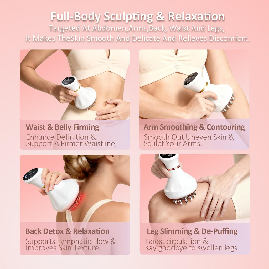 Lymphatic Drainage Massager & Anti Cellulite Massage Tool Helps Reduce Stretch Marks & Cellulite, Body Sculpting Machine For Legs, Arms & Belly with Microcurrent, Light, Heat & Vibration，With Body Oil - Maple Wellness Supplements
