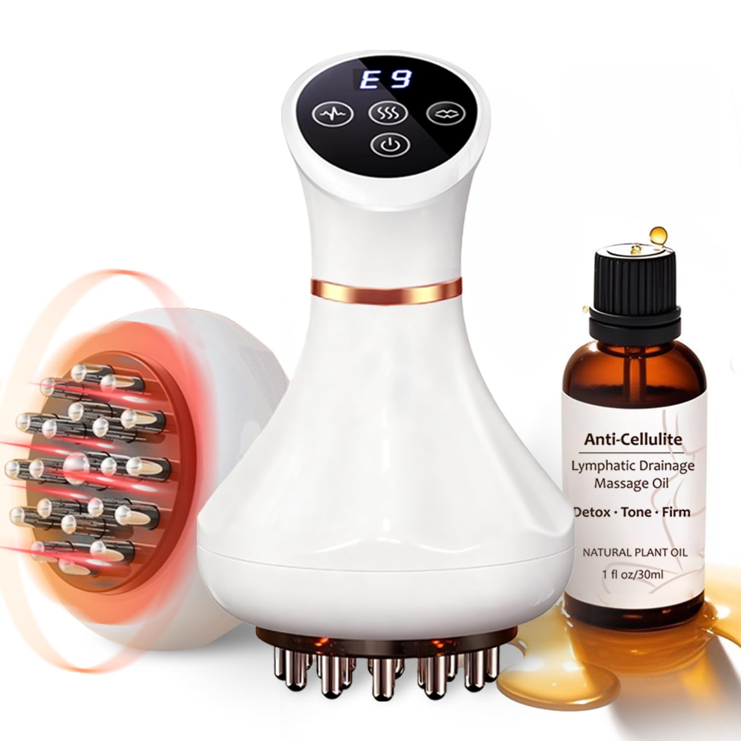 Lymphatic Drainage Massager & Anti Cellulite Massage Tool Helps Reduce Stretch Marks & Cellulite, Body Sculpting Machine For Legs, Arms & Belly with Microcurrent, Light, Heat & Vibration，With Body Oil - Maple Wellness Supplements