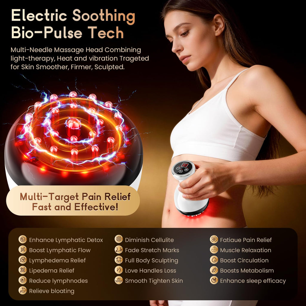 Lymphatic Drainage Massager & Anti Cellulite Massage Tool, Helps Reduce Stretch Marks & Cellulite, for Legs, Arms & Belly, Body Sculpting Machine with Microcurrent & Red-Light & Heat & Vibration - Maple Wellness Supplements