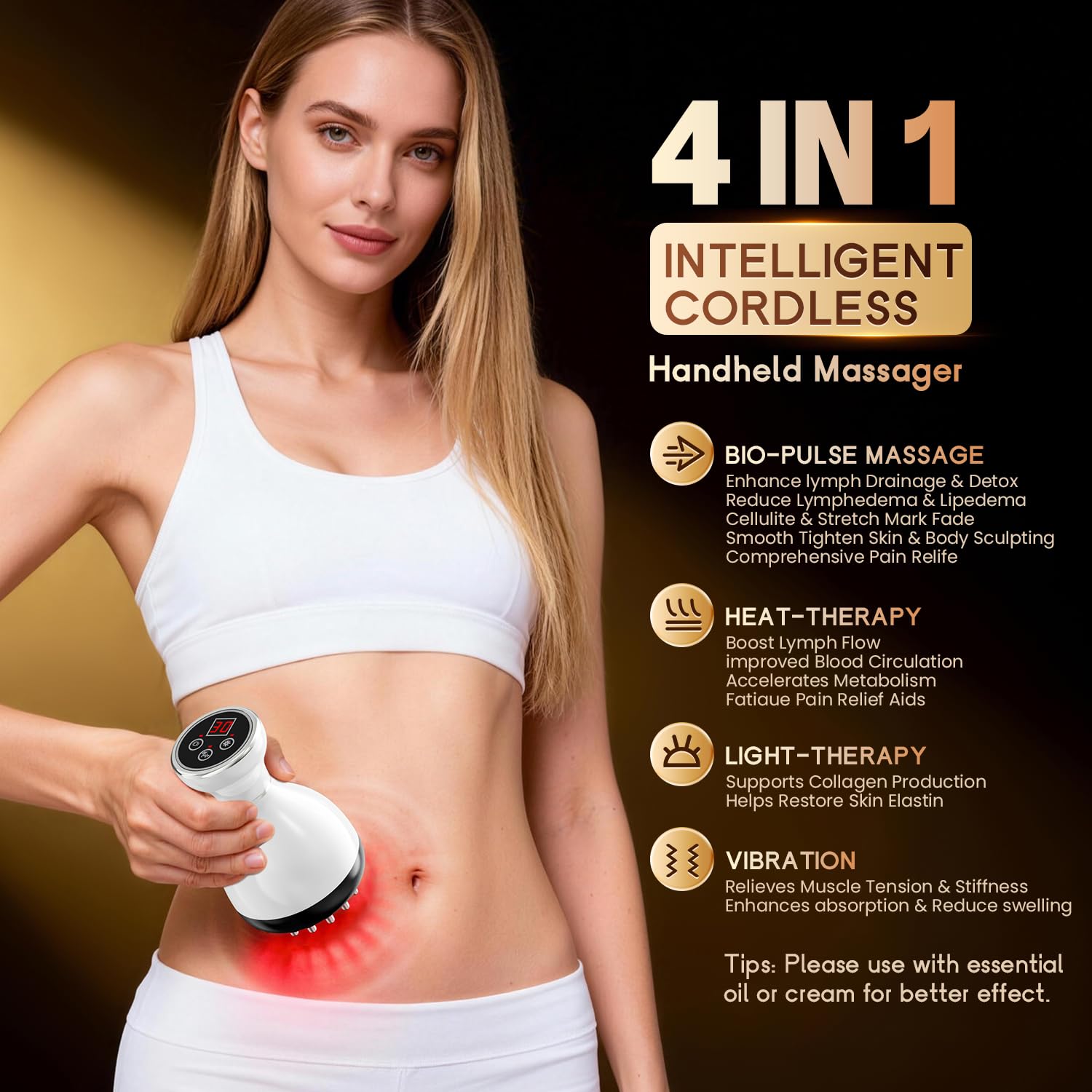 Lymphatic Drainage Massager & Anti Cellulite Massage Tool, Helps Reduce Stretch Marks & Cellulite, for Legs, Arms & Belly, Body Sculpting Machine with Microcurrent & Red-Light & Heat & Vibration - Maple Wellness Supplements