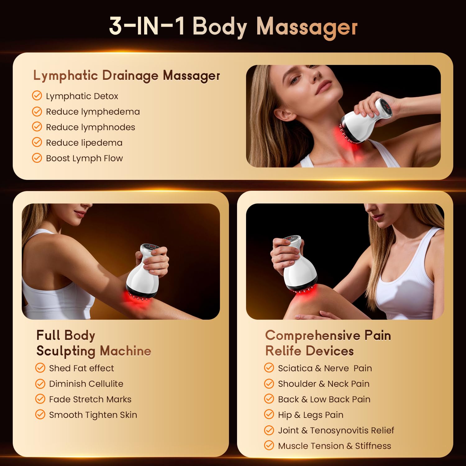 Lymphatic Drainage Massager & Anti Cellulite Massage Tool, Helps Reduce Stretch Marks & Cellulite, for Legs, Arms & Belly, Body Sculpting Machine with Microcurrent & Red-Light & Heat & Vibration - Maple Wellness Supplements