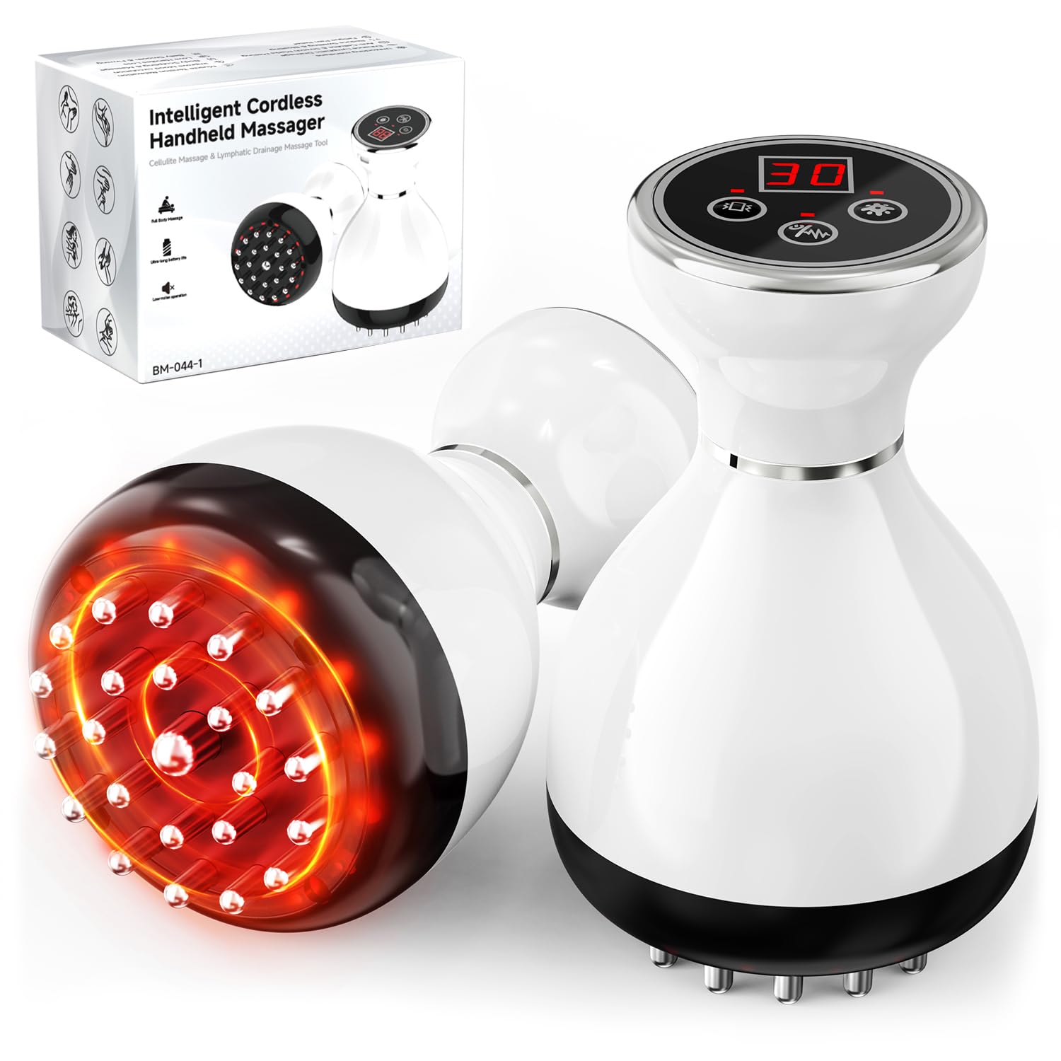 Lymphatic Drainage Massager & Anti Cellulite Massage Tool, Helps Reduce Stretch Marks & Cellulite, for Legs, Arms & Belly, Body Sculpting Machine with Microcurrent & Red-Light & Heat & Vibration - Maple Wellness Supplements