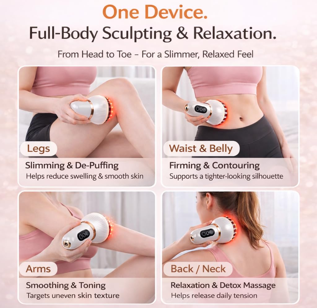 Lymphatic Drainage Massager for At-Home Body Care, Sculpting Massage Tool for Legs, Arms, Belly & Back, Helps Reduce Stretch Marks & Cellulite, Smooth Skin & Relax Muscles with Heat, Vibration & Light - Maple Wellness Supplements
