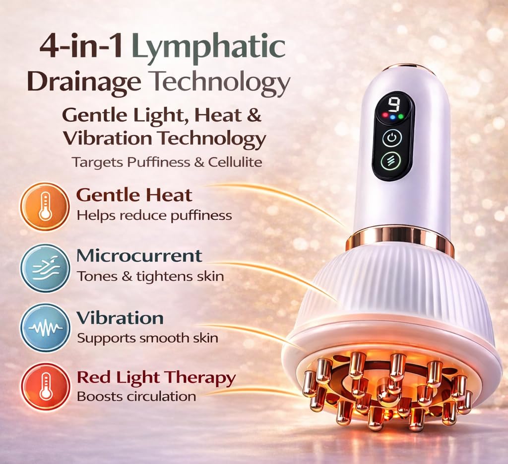 Lymphatic Drainage Massager for At-Home Body Care, Sculpting Massage Tool for Legs, Arms, Belly & Back, Helps Reduce Stretch Marks & Cellulite, Smooth Skin & Relax Muscles with Heat, Vibration & Light - Maple Wellness Supplements