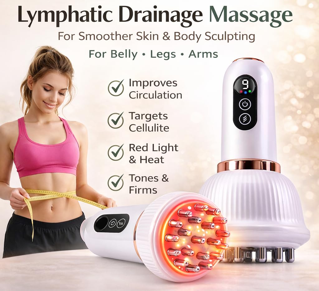 Lymphatic Drainage Massager for At-Home Body Care, Sculpting Massage Tool for Legs, Arms, Belly & Back, Helps Reduce Stretch Marks & Cellulite, Smooth Skin & Relax Muscles with Heat, Vibration & Light - Maple Wellness Supplements