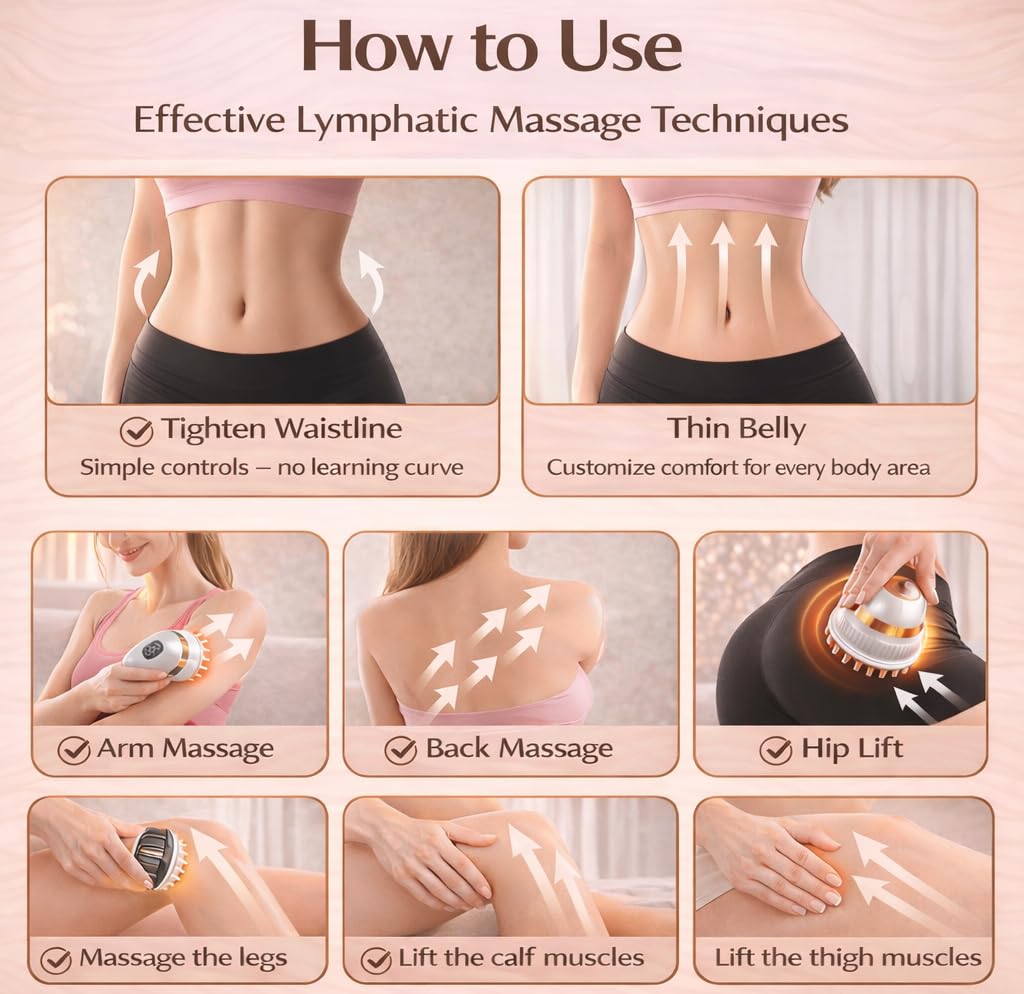 Lymphatic Drainage Massager for At-Home Body Care, Sculpting Massage Tool for Legs, Arms, Belly & Back, Helps Reduce Stretch Marks & Cellulite, Smooth Skin & Relax Muscles with Heat, Vibration & Light - Maple Wellness Supplements