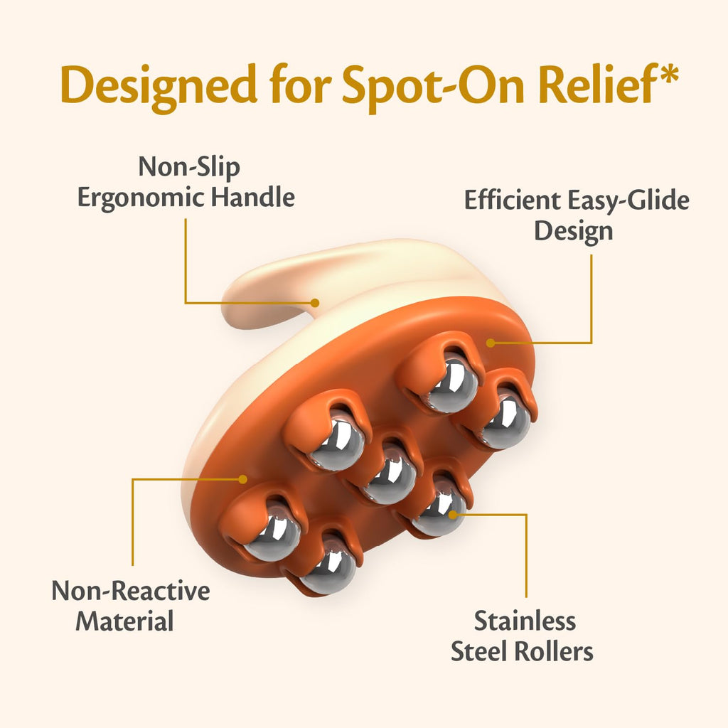 Lymphatic Drainage Massager with Cooling Steel Rollers for Body Sculpting, Cellulite & Sore Muscles, Grip-Friendly with Ergonomic Design for Arms, Thighs, Glutes and Stomach by M3 – Orange - Maple Wellness Supplements