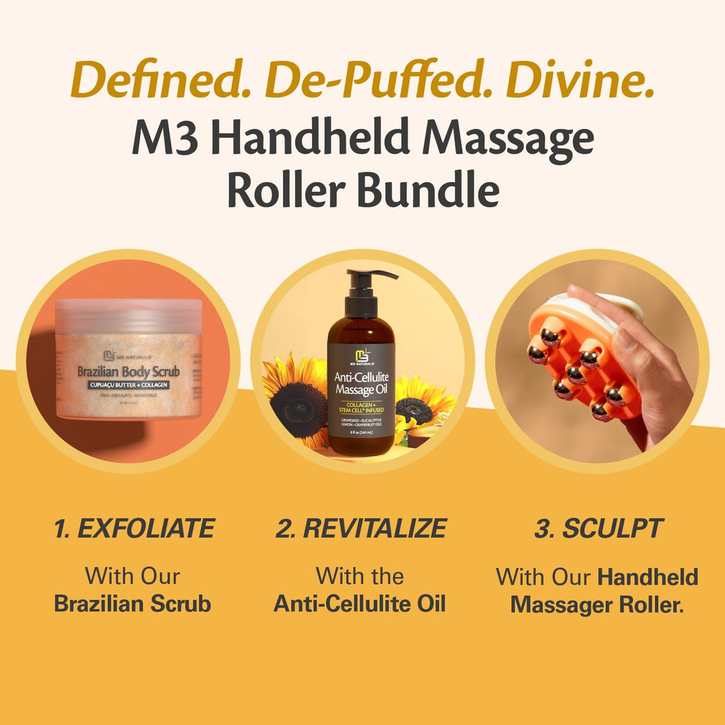 Lymphatic Drainage Massager with Cooling Steel Rollers for Body Sculpting, Cellulite & Sore Muscles, Grip-Friendly with Ergonomic Design for Arms, Thighs, Glutes and Stomach by M3 – Orange - Maple Wellness Supplements