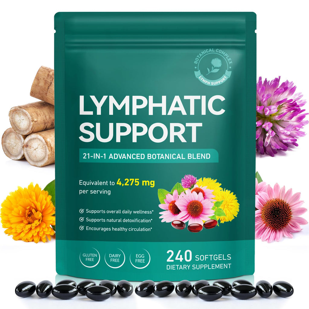 Lymphatic Drainage Supplement – 4,275 mg 21-in-1 Botanical Complex, Echinacea, Burdock Root, Red Clover, Elderberry & Dandelion, Supports Natural Detox & Healthy Circulation, 240 Softgels - Maple Wellness Supplements