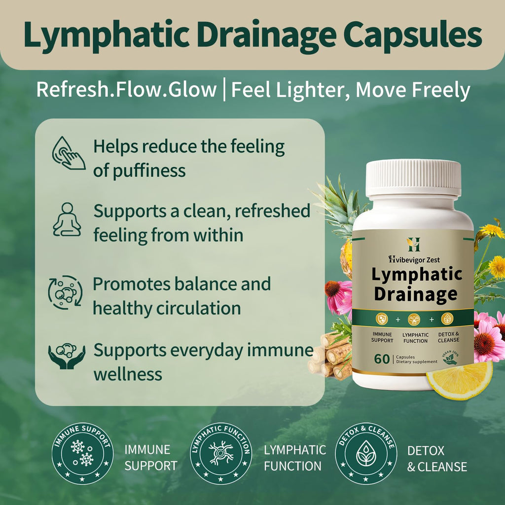 Lymphatic Drainage Supplement – Natural Herbal Formula with Dandelion, Burdock & Echinacea, Supports Fluid Balance, Immune Health & Cellulite Reduction – 60 Capsules - Maple Wellness Supplements