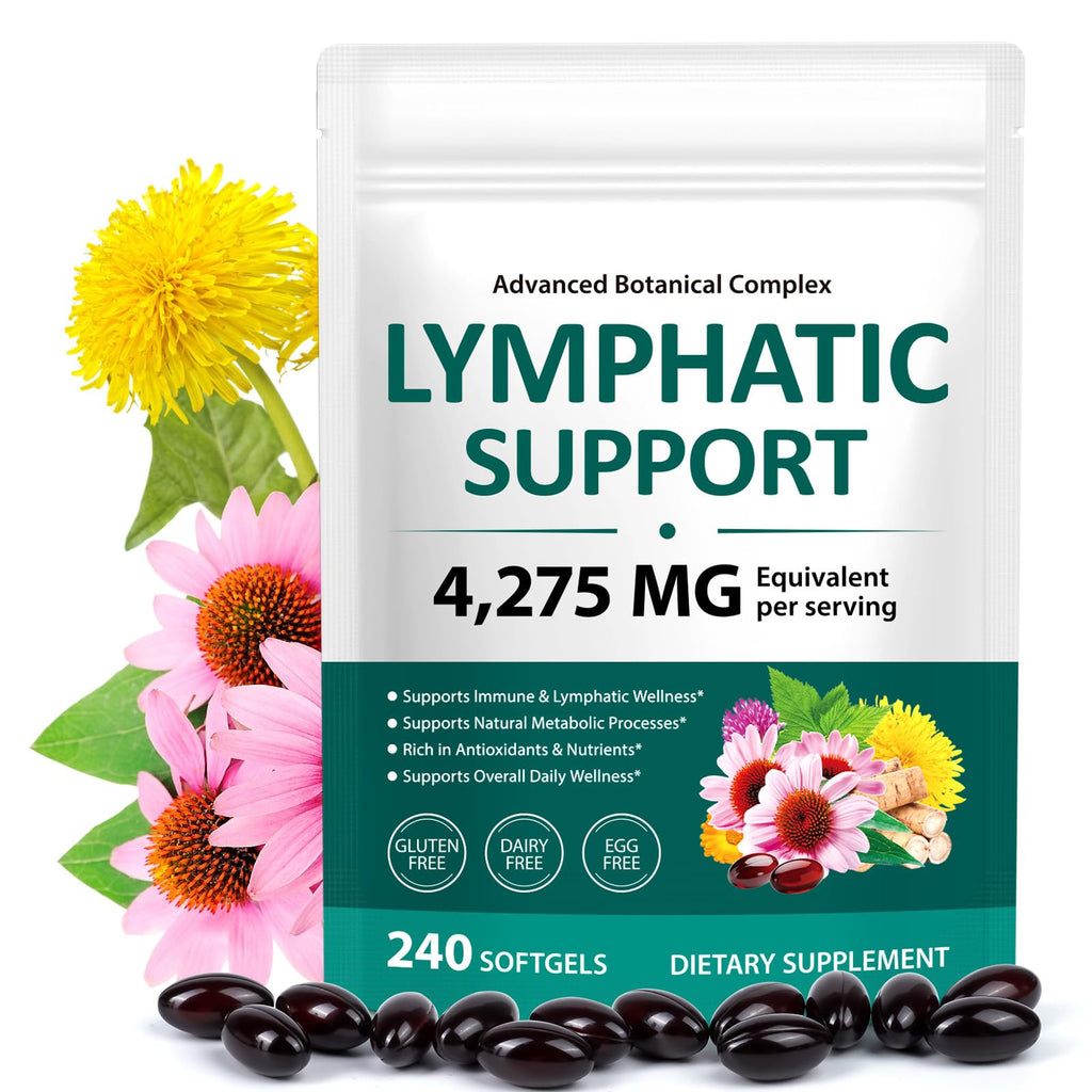 Lymphatic Drainage Supplements, 240 Softgels, Lymph System Support Supplement for Women & Men, 21-in-1 Herbal Blend with Echinacea, Burdock Root, Dandelion, Turmeric for Fluid Balance & Immune Support - Maple Wellness Supplements