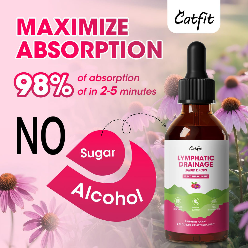 Lymphatic Drainage Supplements Drops for Immune, Lymph System Support, Cleanse & Detox, Liver Health with Echinacea,Elderberry,Cleavers Herb,Burdock, Calendula, Non-GMO, Raspberry Flavor, 2 Fl Oz - Maple Wellness Supplements