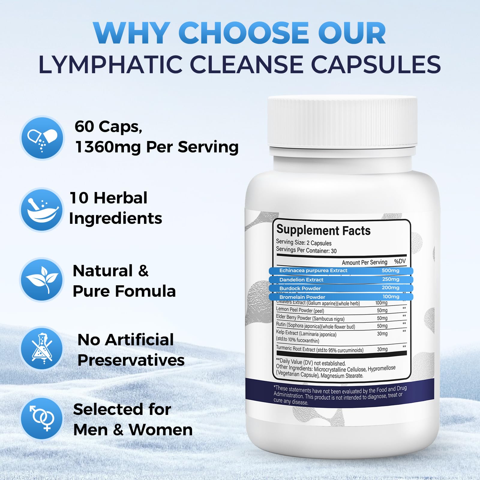 Lymphatic Drainage Supplements for Lymph System Cleanse & Immune Support, Lymphatic Support Supplement, Detox & Liver Health, Natural Herbal Blends with Echinacea, Dandelion, Burdock, 60 Capsules - Maple Wellness Supplements