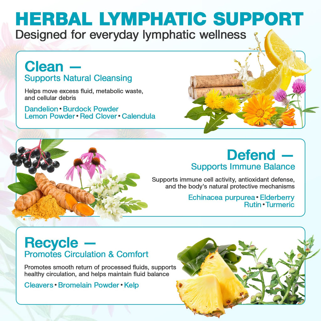 Lymphatic Drainage Supplements - Lymphatic Drainage Capsule for Detox & Cleanse, Immune Support - Natural Herbal Blends with Dandelion, Burdock, Cleavers & Echinacea, 90 Capsules - Maple Wellness Supplements