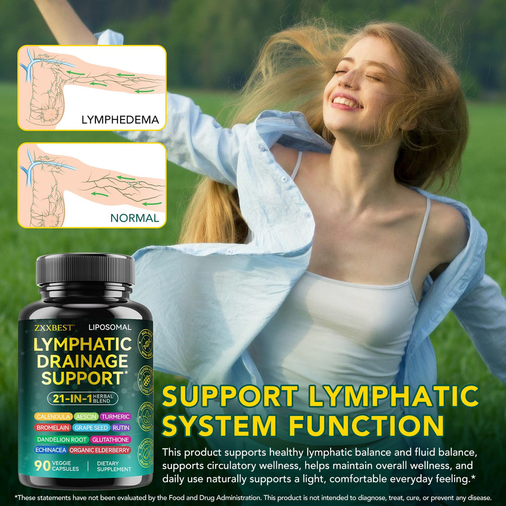 Lymphatic Drainage Supplements, Lymphatic Drainage Capsules - Wellness Complex 21 in 1 Aescia, Turmeric, Bromelain, Echinacea & More - Lymph System Support Capsules - Maple Wellness Supplements