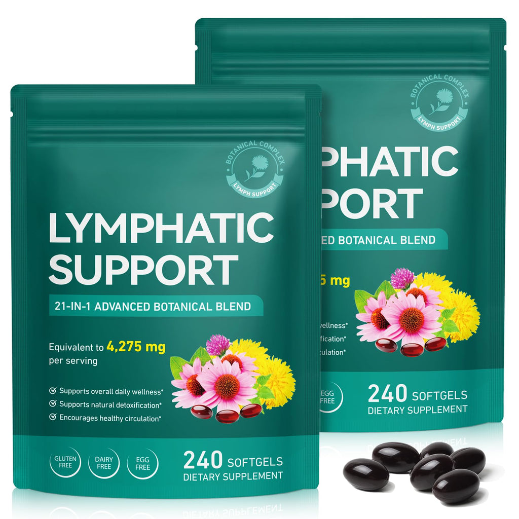 Lymphatic Drainage Supplements, Lymphatic Support Softgels for Immune Health, Plant-Based Formula with Echinacea, Burdock Root, Elderberry, Bromelain, Turmeric, 240 Softgels -2Pack - Maple Wellness Supplements