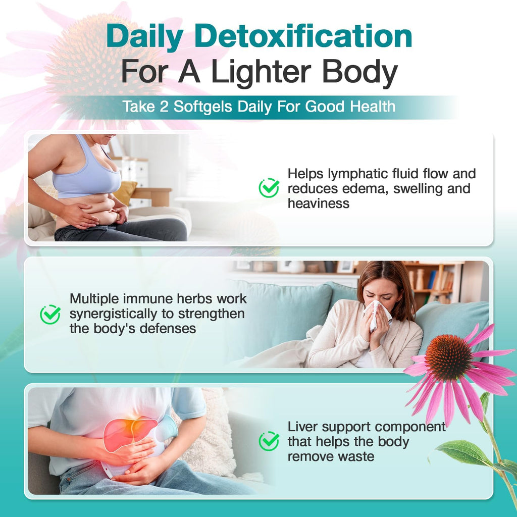 Lymphatic Drainage Supplements - Lymphatic System Support, Fluid Balance, Immune Support - Natural Lymphatic Cleanse & Detox Capsules with Dandelion, Echinacea, Burdock & More, 90 Capsules - Maple Wellness Supplements