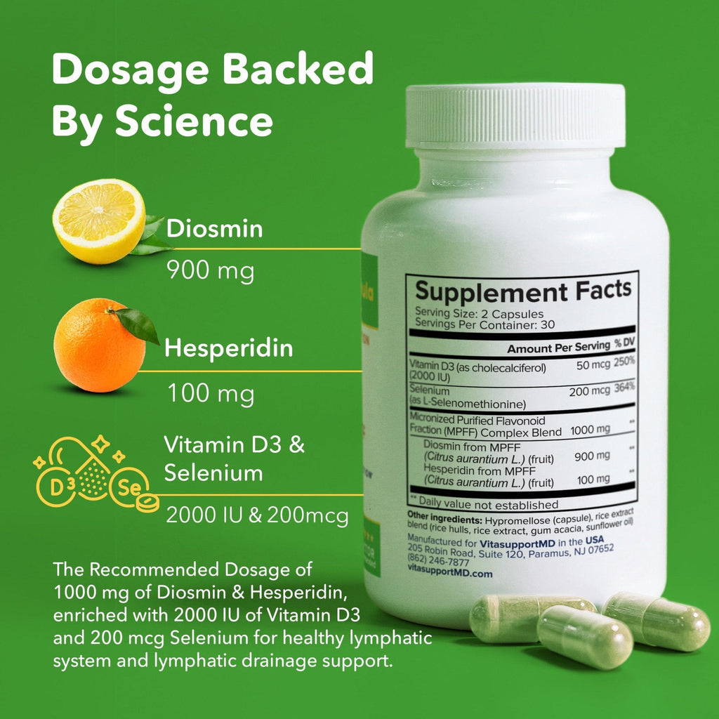 Lymphatic Formula, Diosmin Hesperidin 1000mg Lymphatic Drainage Supplement, Lymph System Support & Detox, Micronized MPFF Complex Blend with Vitamin D3 & Selenium for Immune Health, 60 Capsules - Maple Wellness Supplements