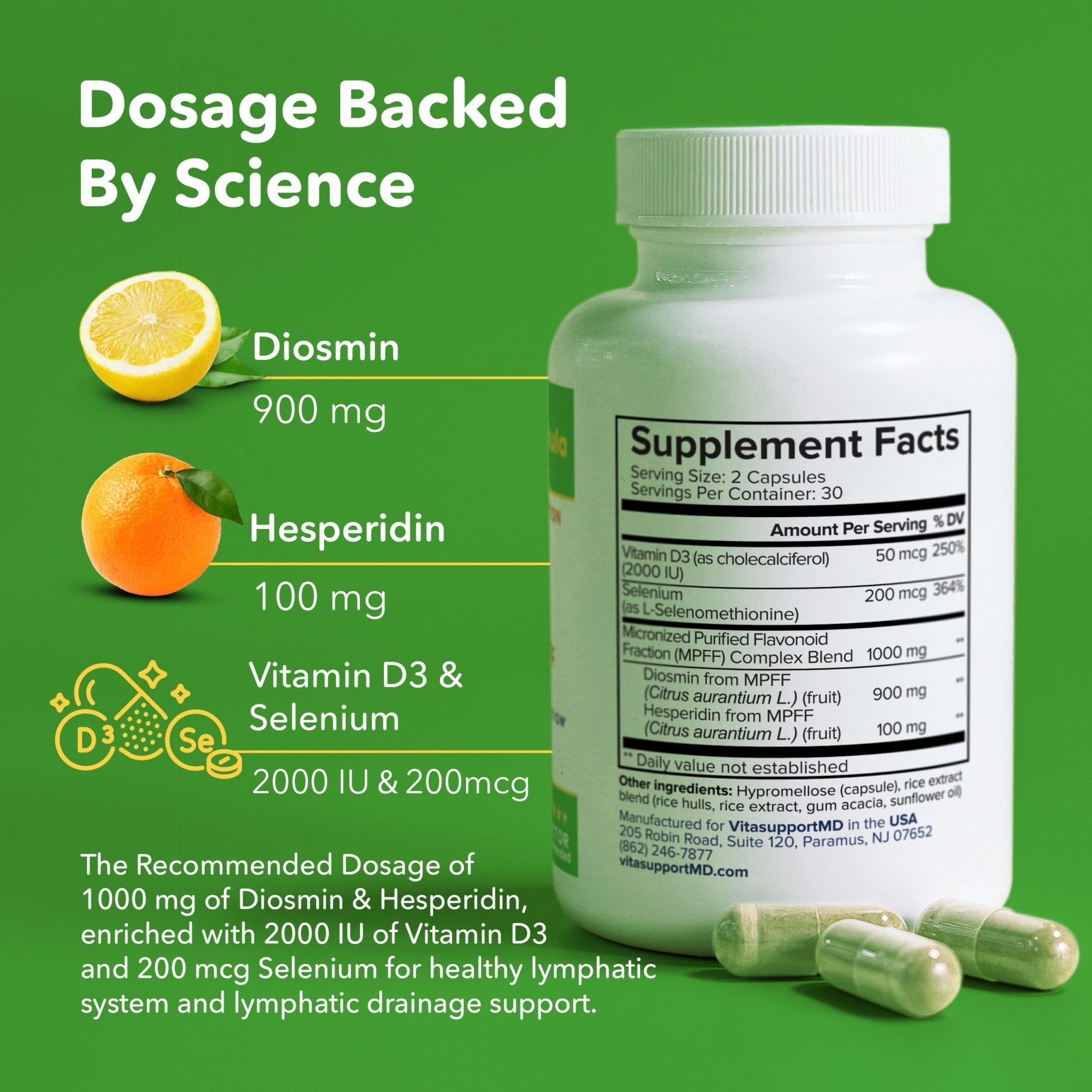 Lymphatic Formula, Diosmin Hesperidin 1000mg Lymphatic Drainage Supplement, Lymph System Support & Detox, Micronized MPFF Complex Blend with Vitamin D3 & Selenium for Immune Health, 60 Capsules - Maple Wellness Supplements