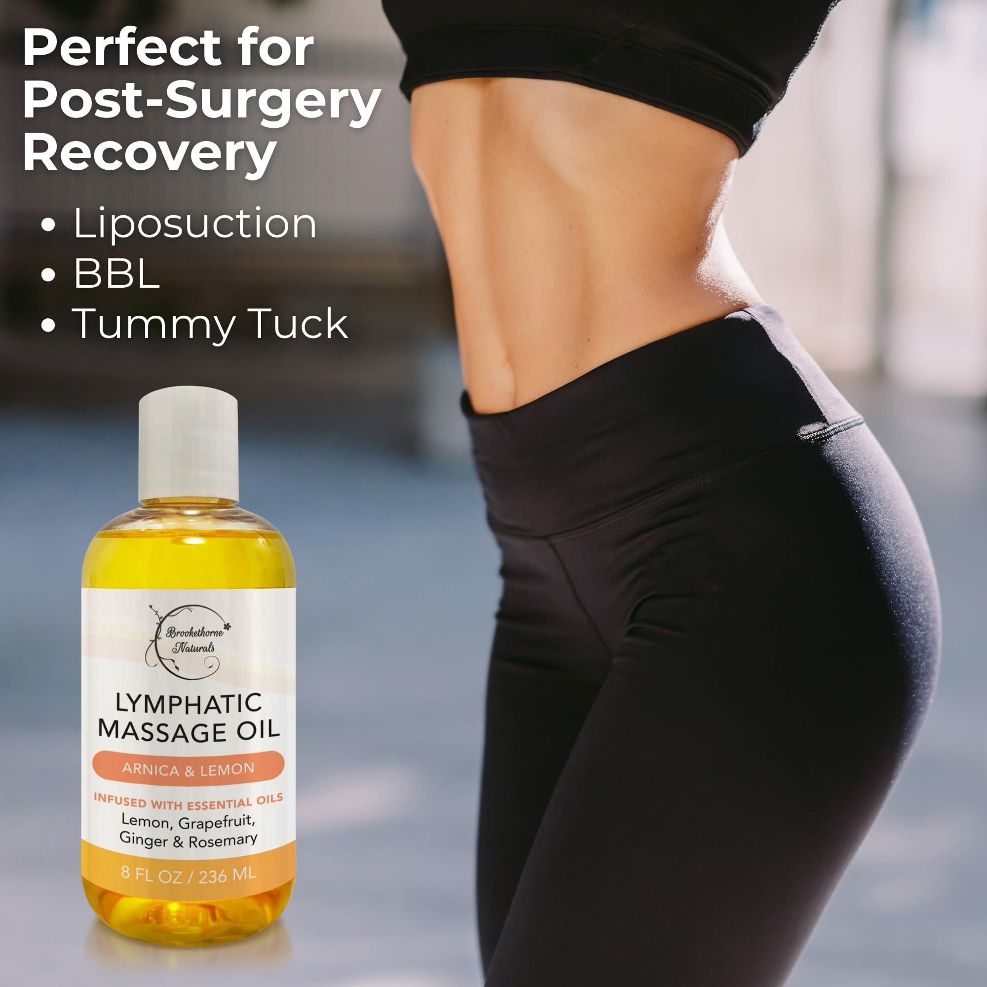 Lymphatic Massage Oil for Massage Therapy | 100% Natural Lymphatic Drainage Oil | Premium Quality with Arnica, Lemon & Ginger | for Post Surgery Recovery & Detox | 8oz by Brookethorne Naturals - Maple Wellness Supplements