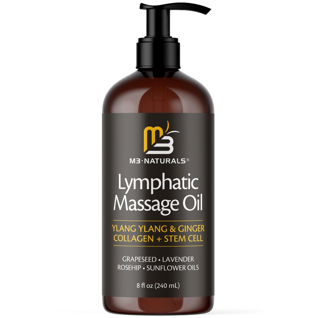 Lymphatic Massage Oil for Massage Therapy - Lymphatic Drainage Oil for Body Care Circulation & Detox Support with Ylang Ylang, Ginger, Lavender, Grapeseed, Vitamin E & Stem Cell (8 Fl Oz) by M3 - Maple Wellness Supplements