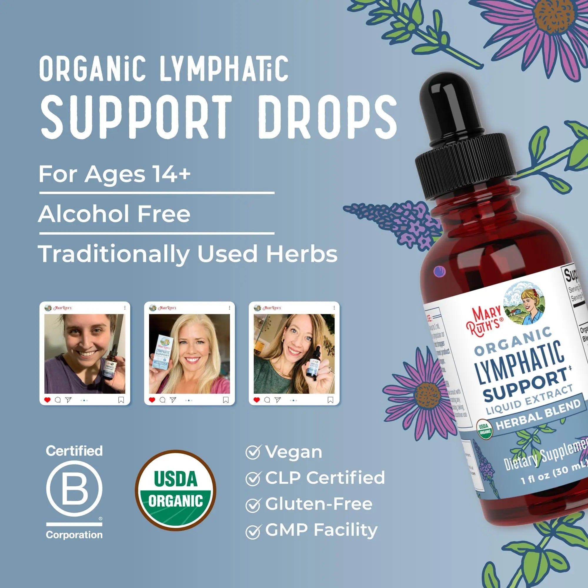 Lymphatic Support Drops by MaryRuth's | USDA Organic Lymphatic Cleanse Immune Support Supplement| Lymphatic Support with Echinacea & Elderberry | Blue Vervain | Vegan | Non-GMO | 30 Servings - TrustMedUSA