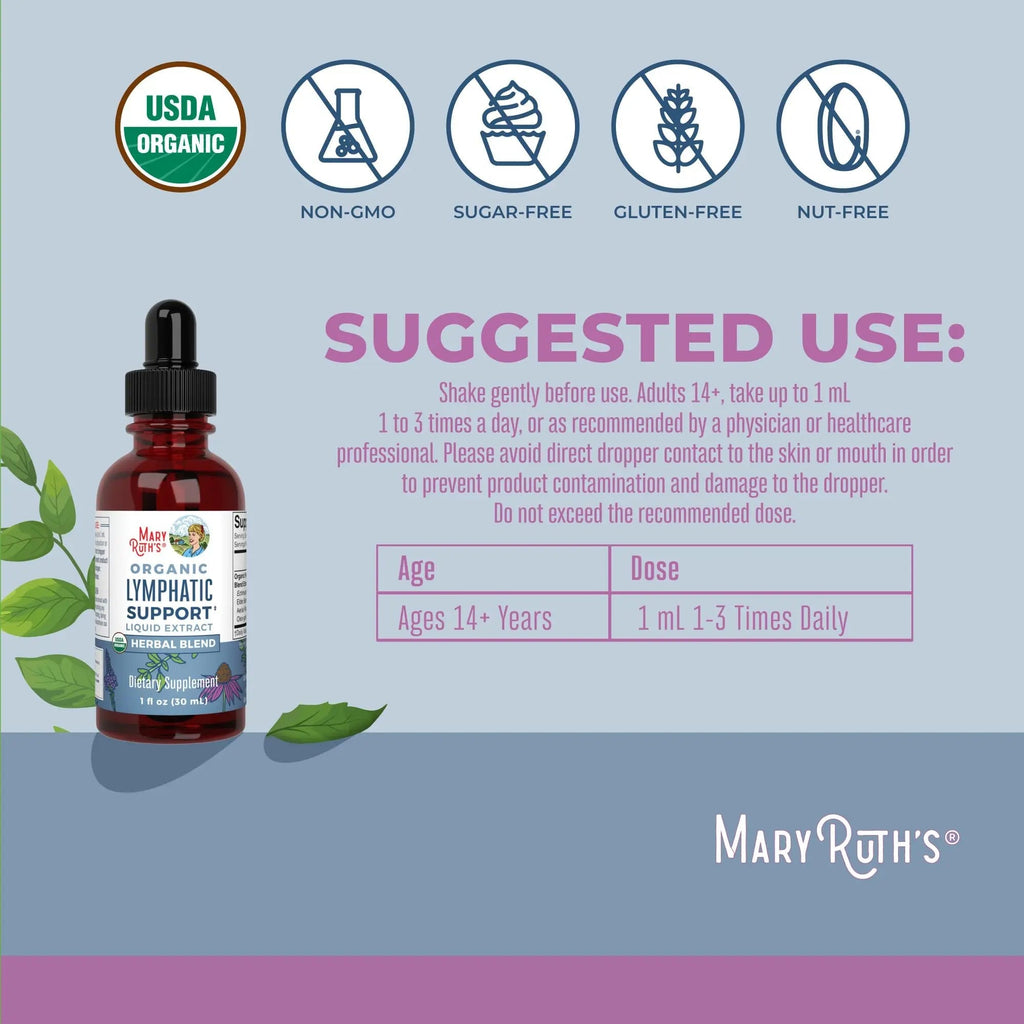 Lymphatic Support Drops by MaryRuth's | USDA Organic Lymphatic Cleanse Immune Support Supplement| Lymphatic Support with Echinacea & Elderberry | Blue Vervain | Vegan | Non-GMO | 30 Servings - TrustMedUSA