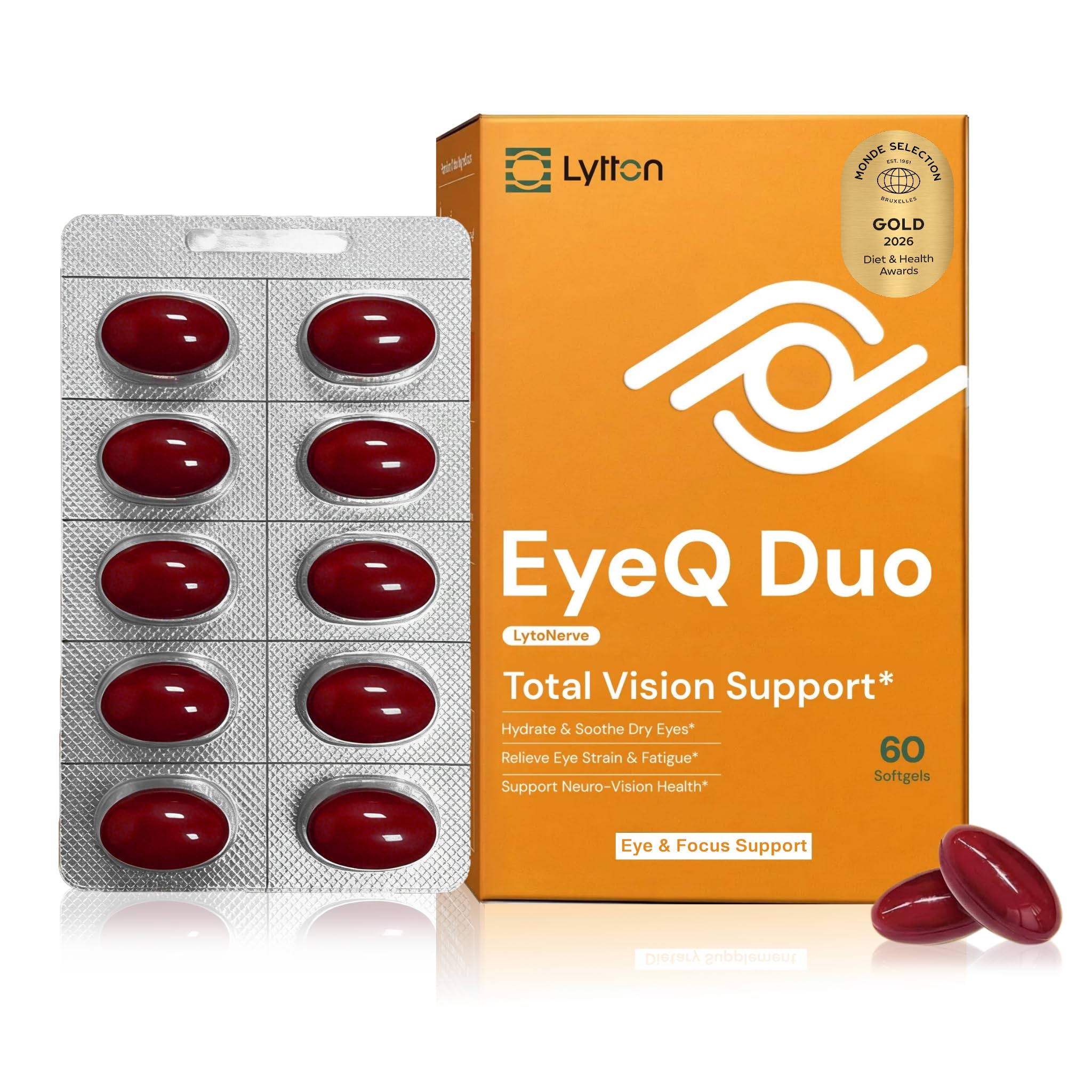 LYTTON EyeQ Duo Digital Eye & Focus Support – Patented Anthochlorogin for Brain-Eye Connection, Promotes Ocular Vitality – Rapid Visual Comfort & Natural Formula for Screen Users, 60 Softgels - TrustMedUSA