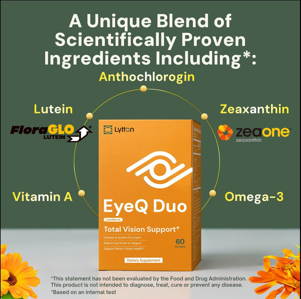 LYTTON EyeQ Duo Digital Eye & Focus Support – Patented Anthochlorogin for Brain-Eye Connection, Promotes Ocular Vitality – Rapid Visual Comfort & Natural Formula for Screen Users, 60 Softgels - TrustMedUSA